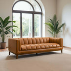 Modern Vegan Leather Mid-Century Cognac Sofa.
