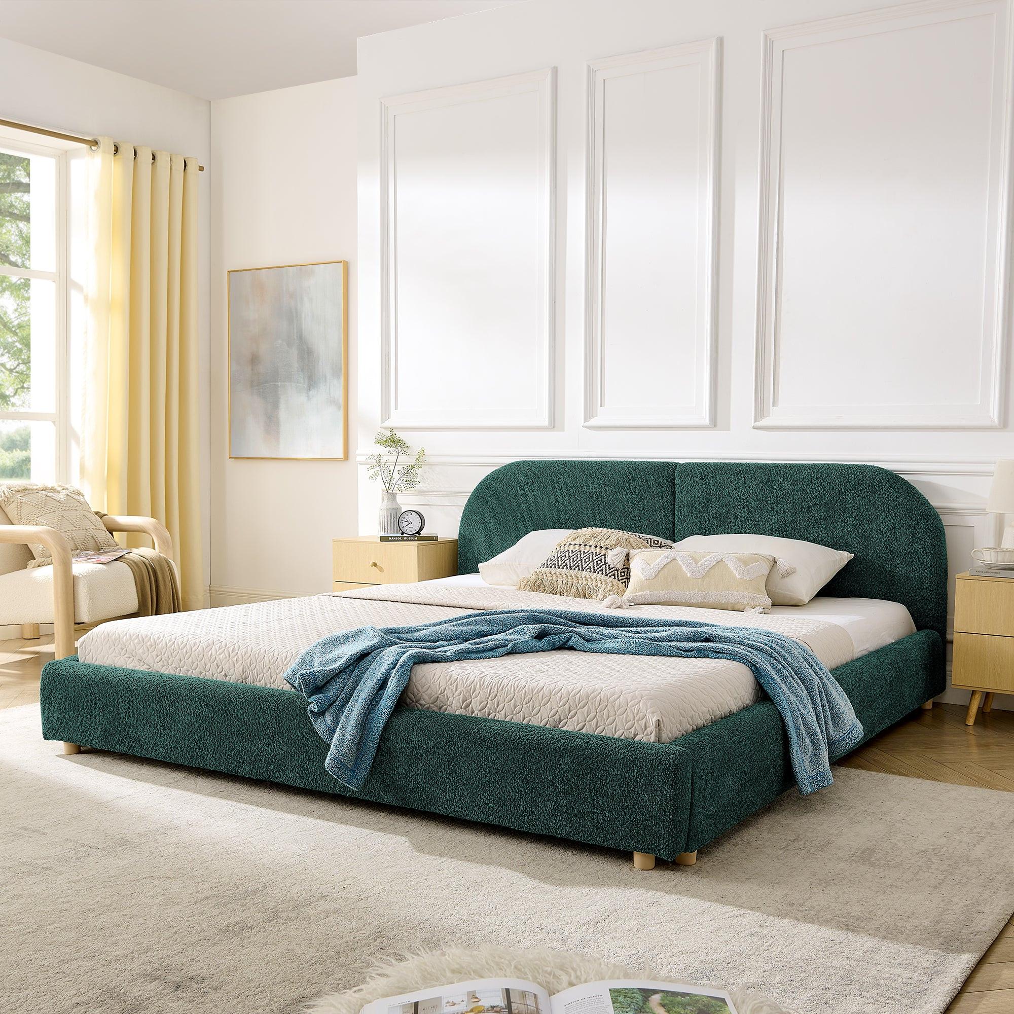 King Size Upholstered Bed Frame with Curved Headboard.