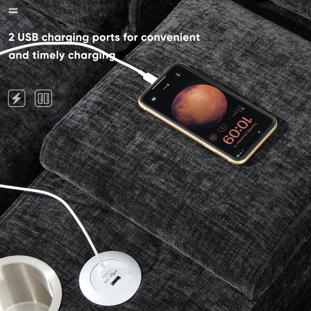USB charging ports on Modern U-Shaped Sectional Sofa with Console & USB allow convenient device charging directly from the armrest.