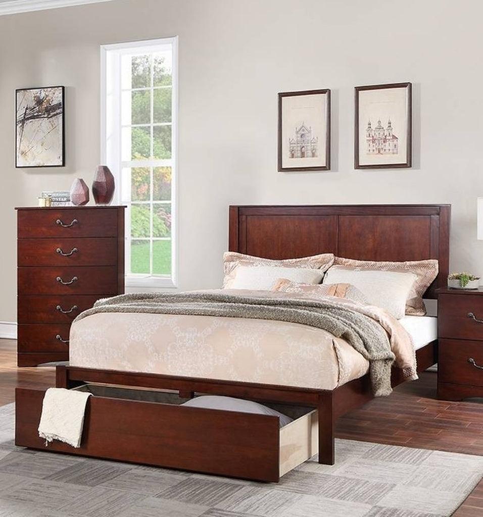 California King Bed with Two Panel Headboard and Drawer.