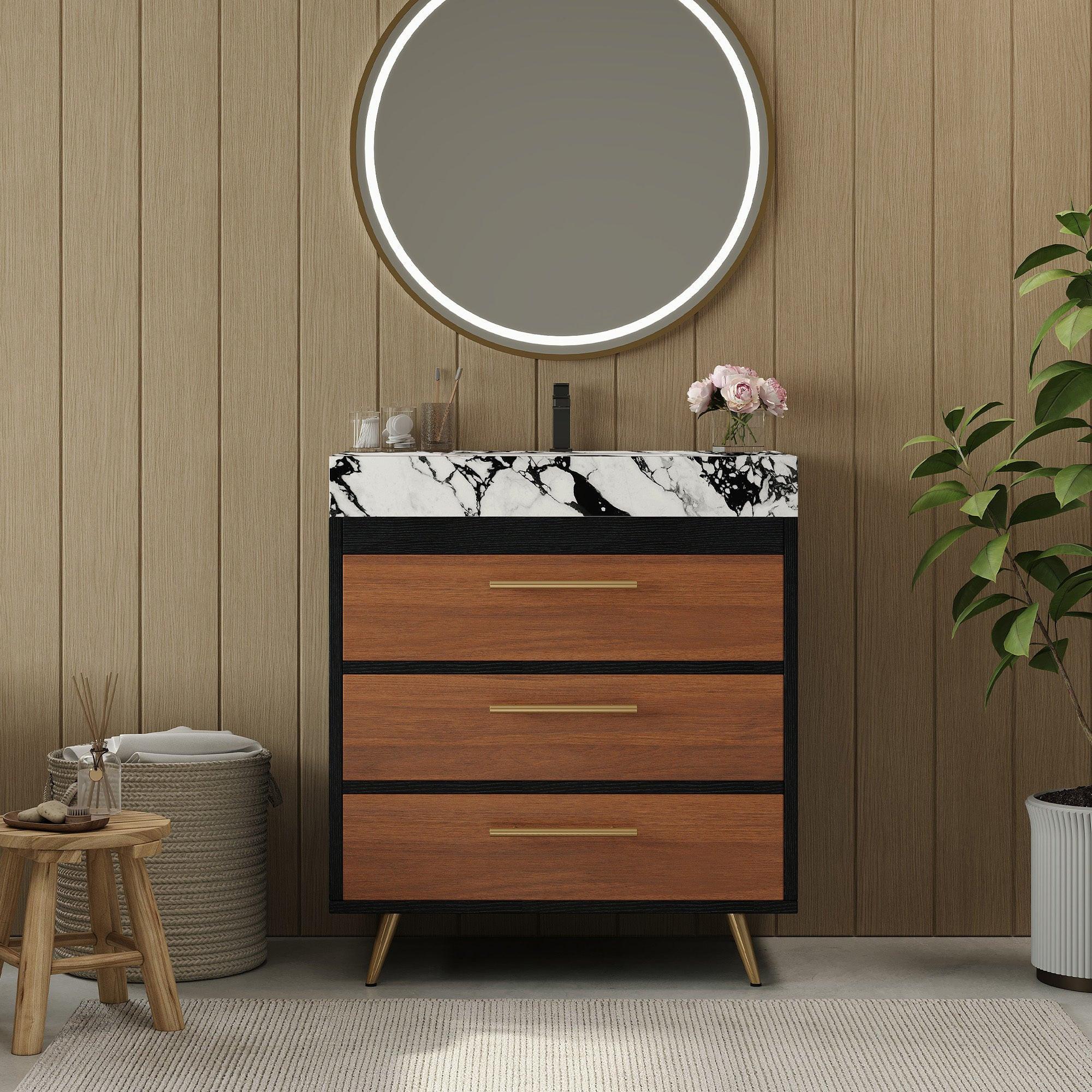 Modern Free-Standing Bathroom Vanity with Ceramic Sink.