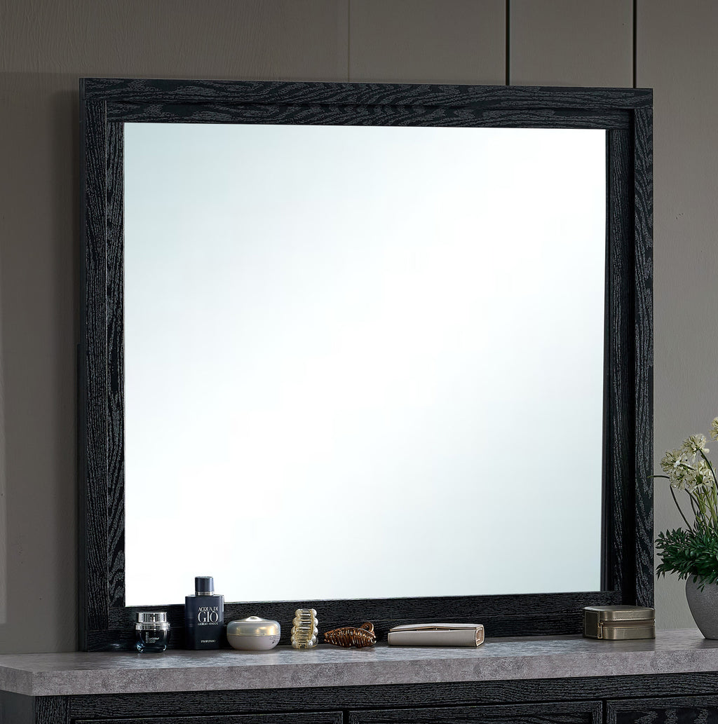 Modern Rectangular Bedroom Wall Mirror in Black Wood Grain, 41-Inch