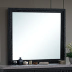 Modern Rectangular Bedroom Wall Mirror in Black Wood Grain, 41-Inch