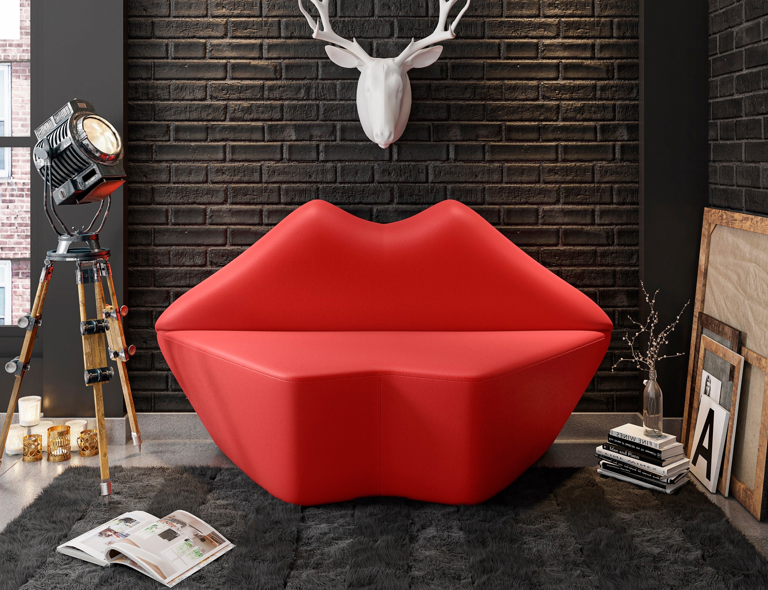 Kiss Vegan Leather Loveseat in Red