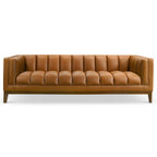 Modern Vegan Leather Mid-Century Cognac Sofa.