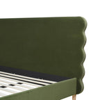 Stockholm Modern Wavy Headboard Platform Bed, King, Olive Green Performance Velvet.