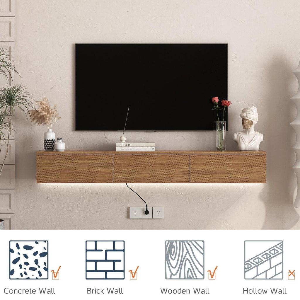 LED Floating TV Stand Wall Mounted for 55-65 Inch TVs.