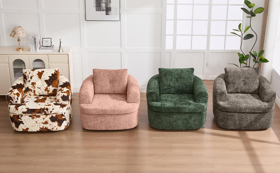 Modern 360° Swivel Accent Barrel Chair with Dual-Layer Cushion in Beige & Brown Faux Fur, 36.6' Round Seating for Living Room, Bedroom, Office, or Hotel