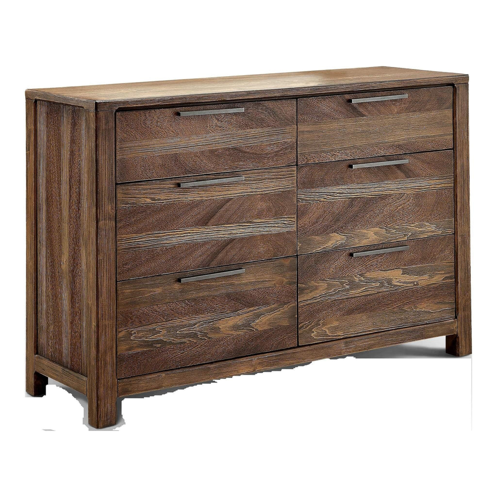 Rustic Natural Tone Dresser with Felt-Lined Drawers.