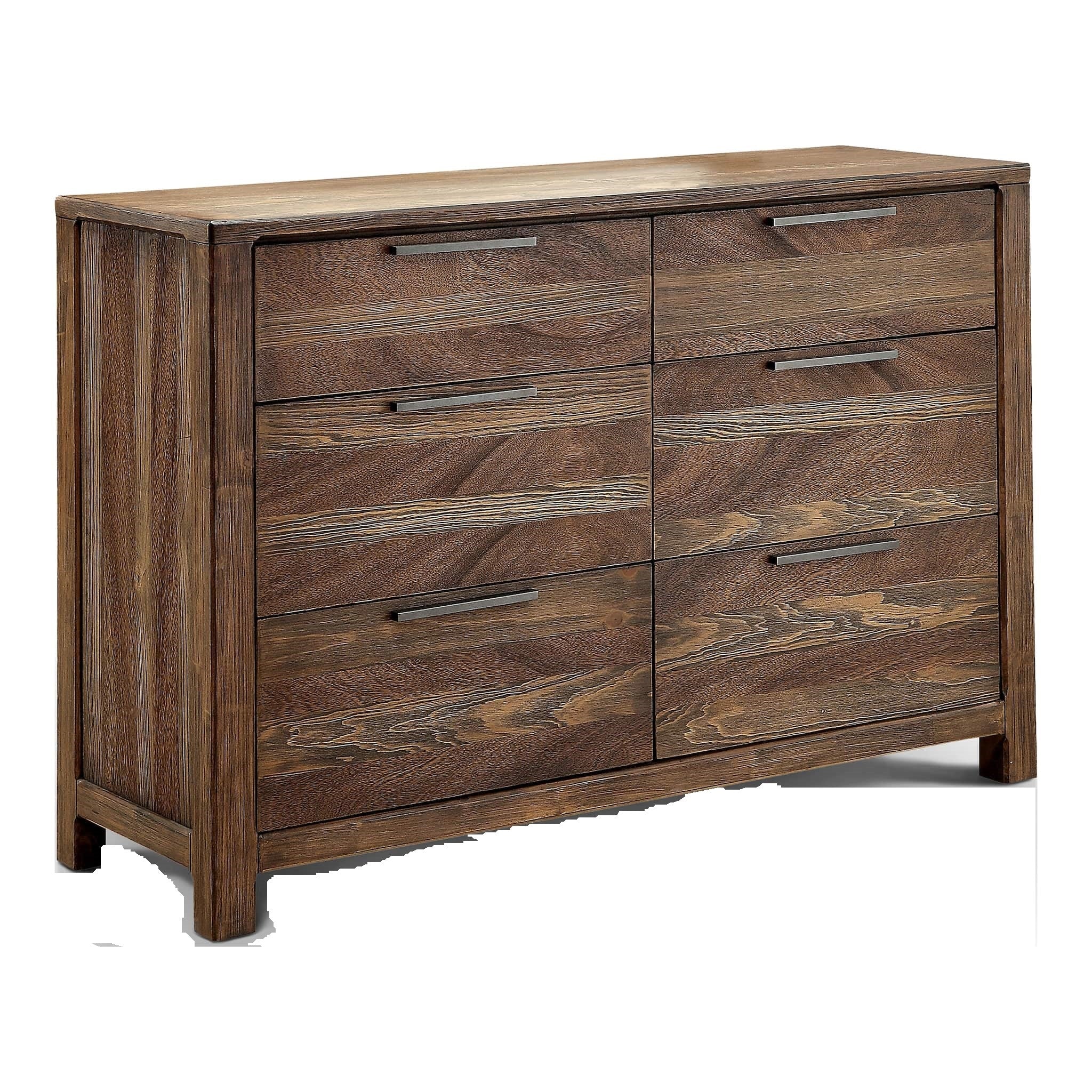 Solid wood Rustic Natural Tone Dresser with felt-lined drawers and natural wood grain texture, ideal for bedroom storage.