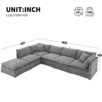 Modular Sectional Sofa with Movable Ottoman, 6-Seat L Shape.