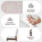 Close-up of linen fabric, sponge cushion, and ergonomic design. Highlights comfort and quality of upholstered dining chairs.