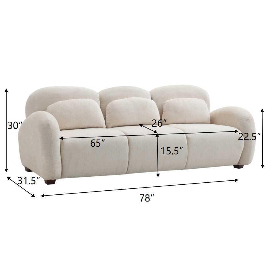 Modern Boucle Sofa - 78 in. 3 Seater Couch with Pillows.