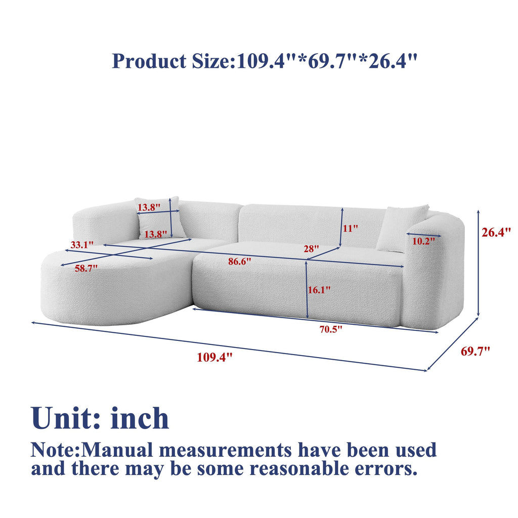 Modular Sectional Sofa with Curved Back & Chenille Fabric.
