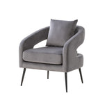 Modern Upholstered Velvet Open Back Accent Chair with Metal Legs, Cozy Round Sofa Lounge Armchair, Charcoal