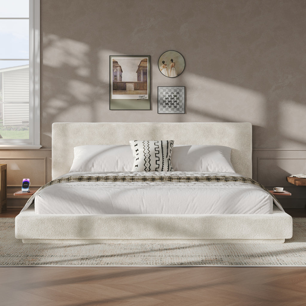 AirFrame King Bed with Cloud Upholstered Frame in Off-White