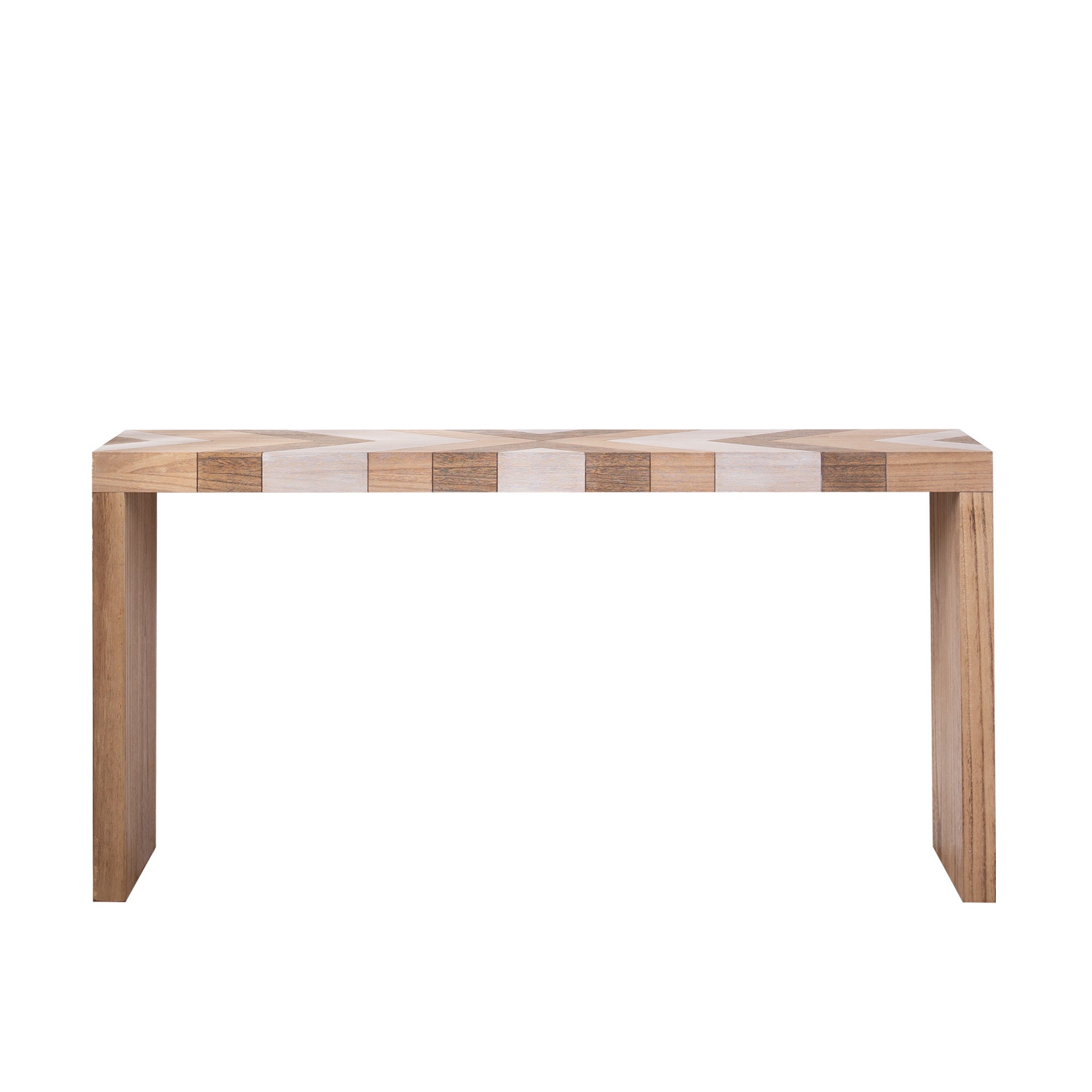 Front view of 62-inch modern console table with chevron pattern, perfect for entryways, living rooms, or offices.