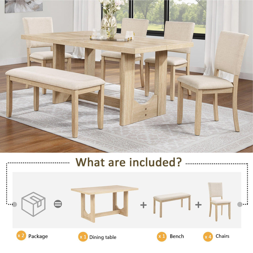 6 Piece Dining Table Set with Bench for Dining Room.