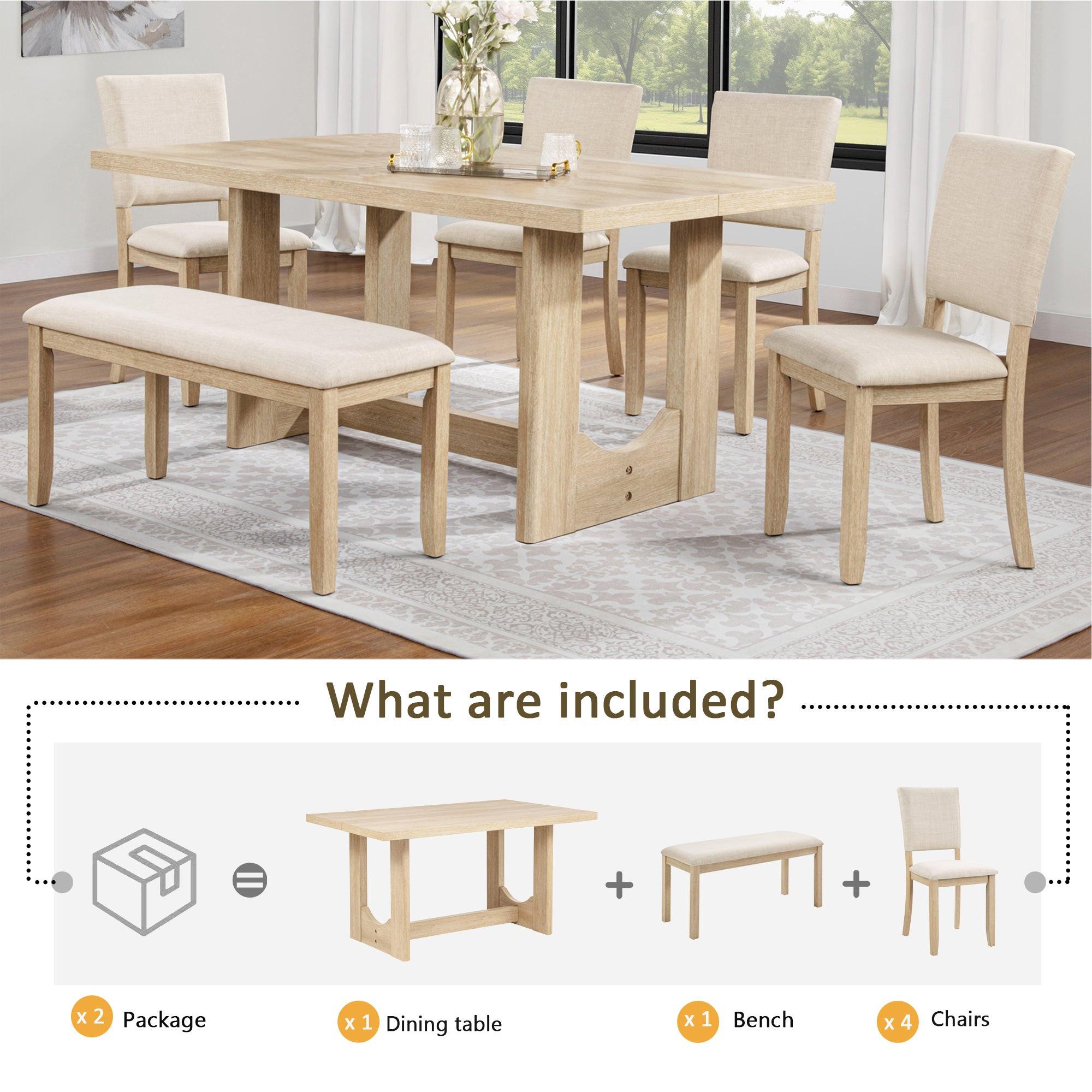 6 Piece Dining Table Set with Bench for Dining Room.