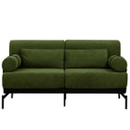 Modern Loveseat Sofa 2-Seater with USB Ports, Cylindrical Armrests, Green Chenille, 59 Inch
