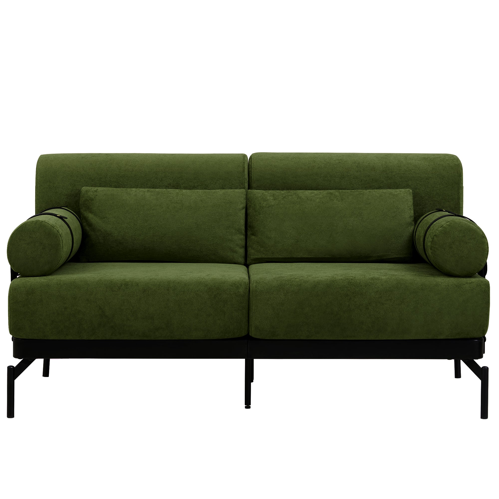 Modern Loveseat Sofa 2-Seater with USB Ports, Cylindrical Armrests, Green Chenille, 59 Inch