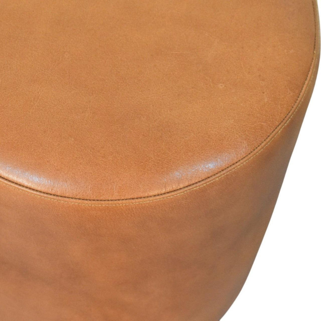 Bola Leather Stool - Solid Wood Construction.