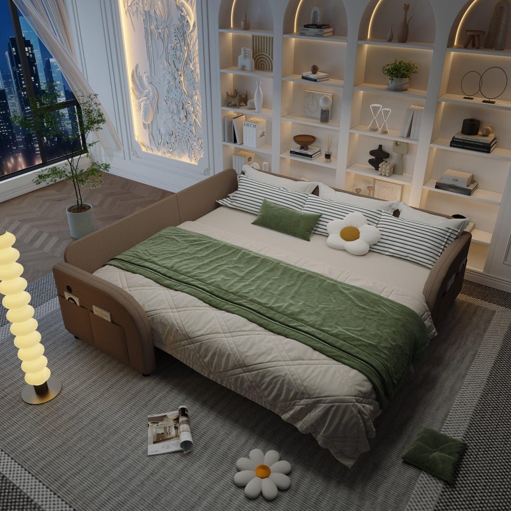 85.1' L-Shaped Pull-Out Sofa Bed with USB Port.