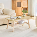 39 Inch Solid Wood Coffee Table with Double Layer Storage.