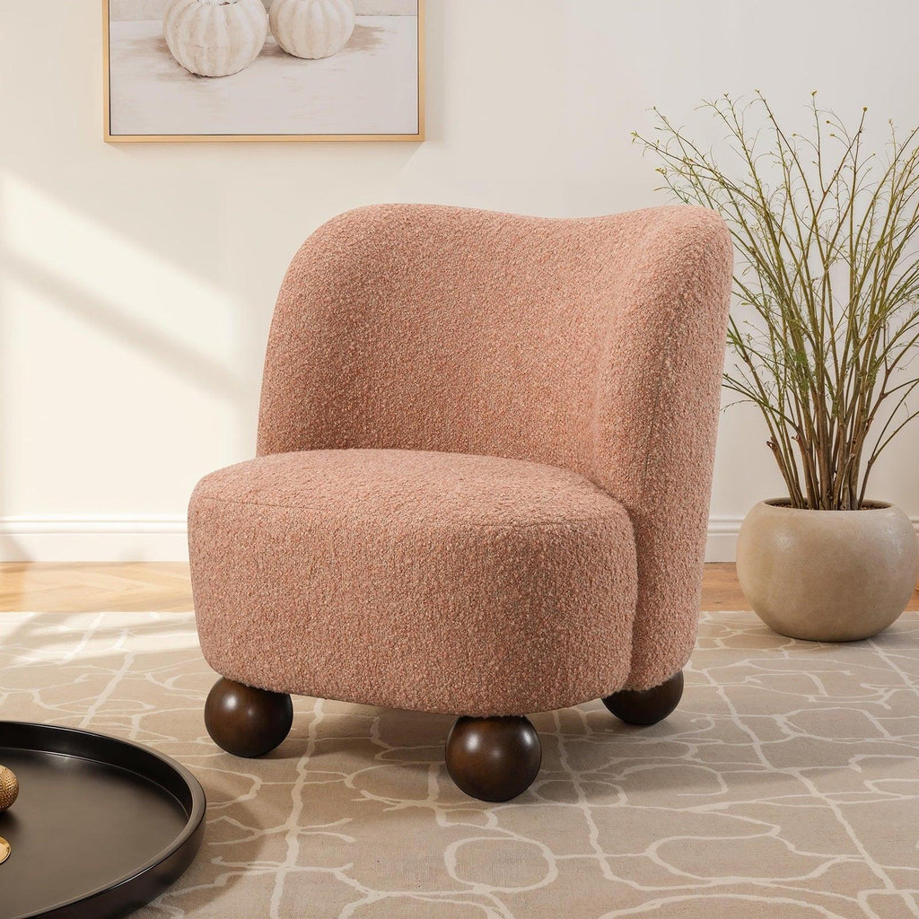 Pink Accent Chair for Living Room - Curved Back Boucle.