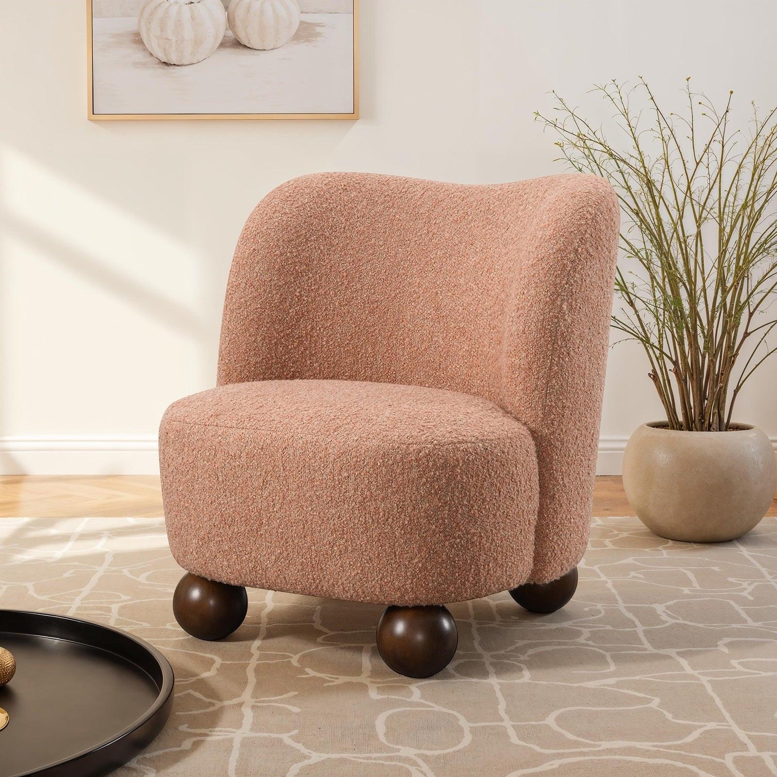 Pink Accent Chair for Living Room - Curved Back Boucle.