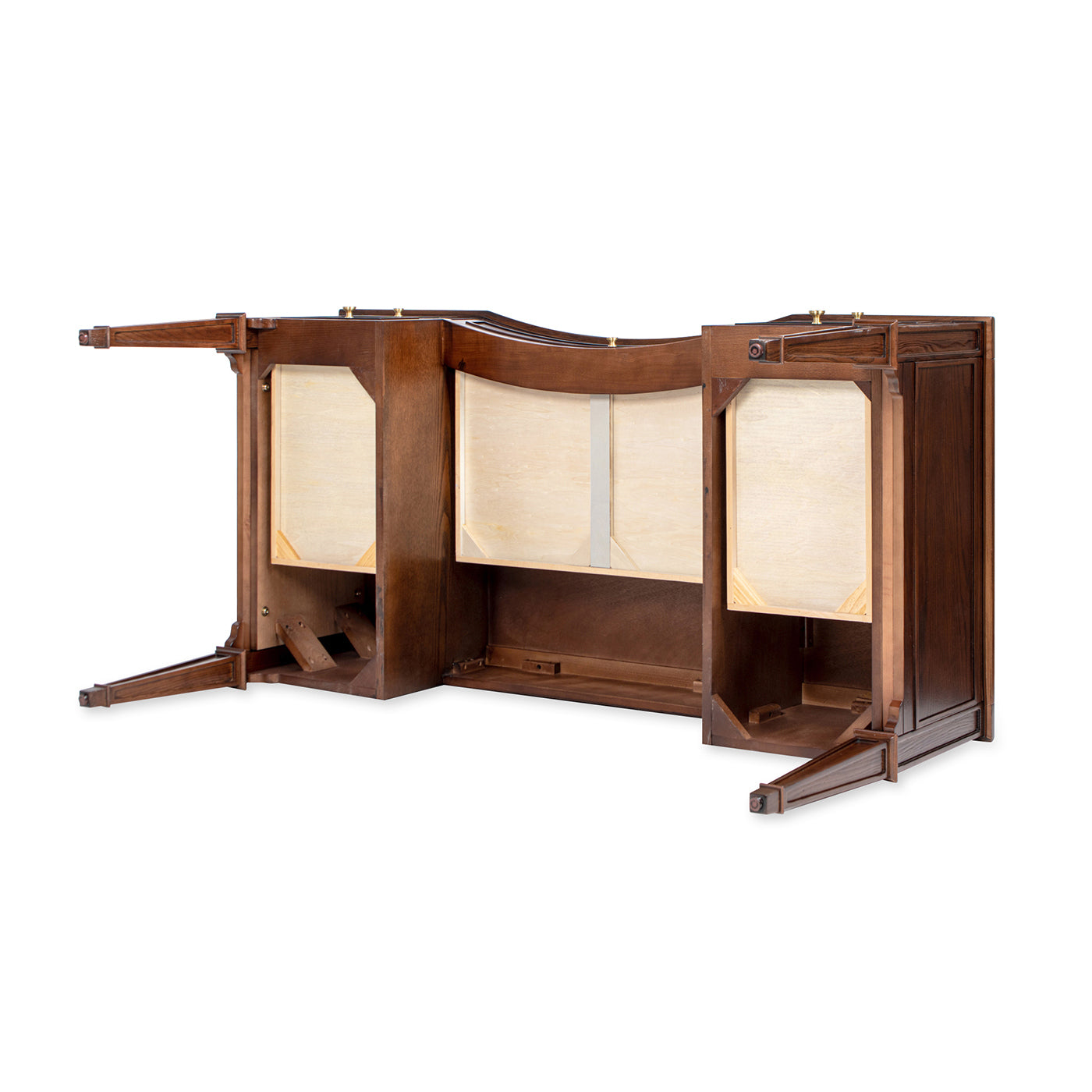 Underside view of Executive Desk 5-Drawer Wood - Gold Accents showing internal construction and support structure.