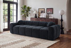 98-Inch Black Corduroy Cloud Sofa 4-Seater with Soft Pillows