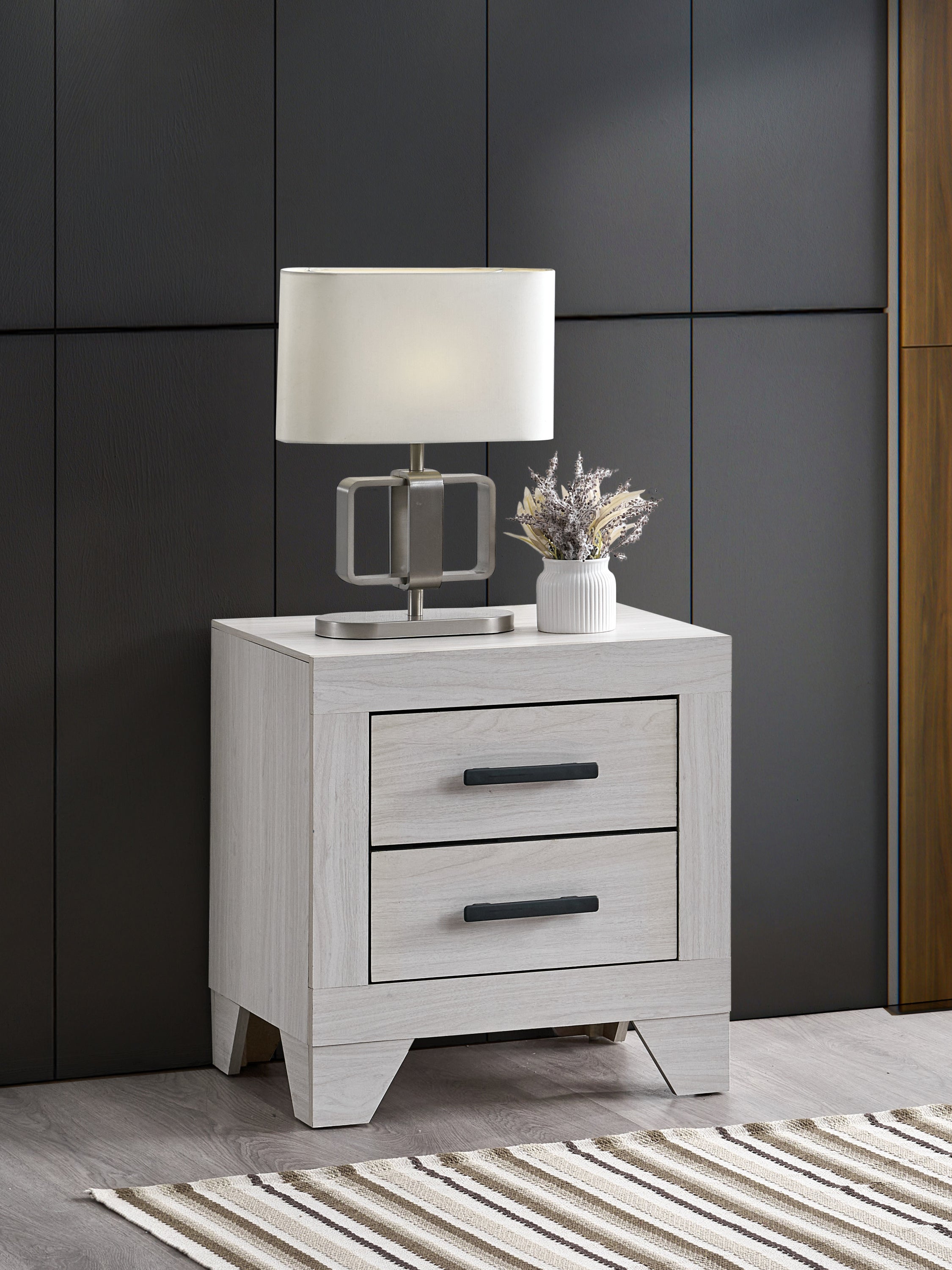 Plano 2-Drawer Wood Grain Nightstand in Beige, 23-Inch Height