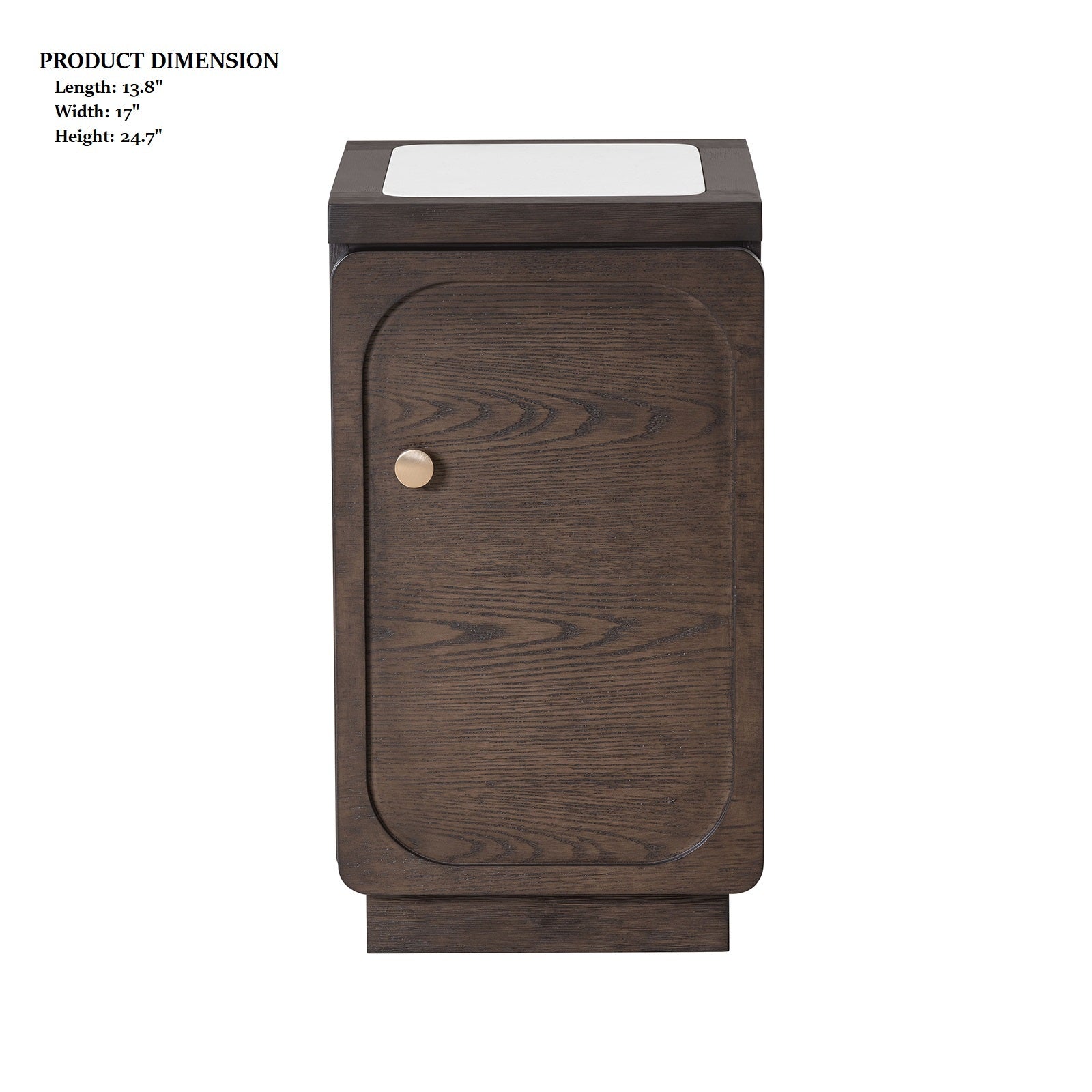 Product dimensions of Transitional Side Table: 13.8 in length, 17 in width, and 24.7 in height, compact for versatile placement.
