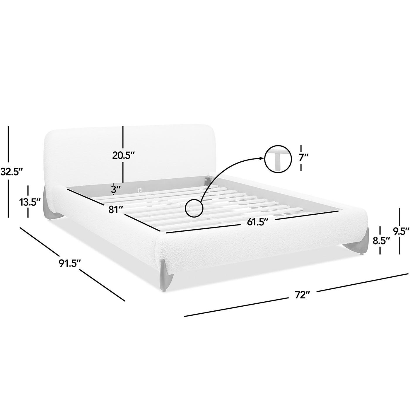 Alpine Platform Bed Queen in Ivory White Boucle.