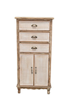 Rustic Wooden Storage Cabinet with Cutout Door & Drawers.
