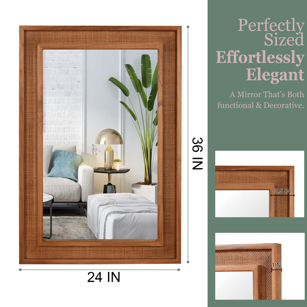 Rattan Solid Wood Frame Mirror for Home Decor.