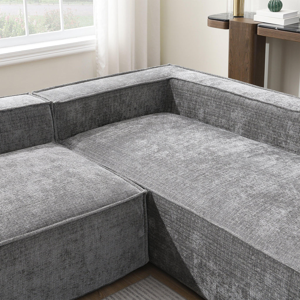 Modular Chenille Sectional Sofa, 6-Seater L-Shaped Set.