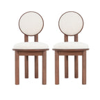 Set of 2 beige fabric dining chairs with round backs and solid wood frames. Elegant and comfortable seating for modern dining spaces.