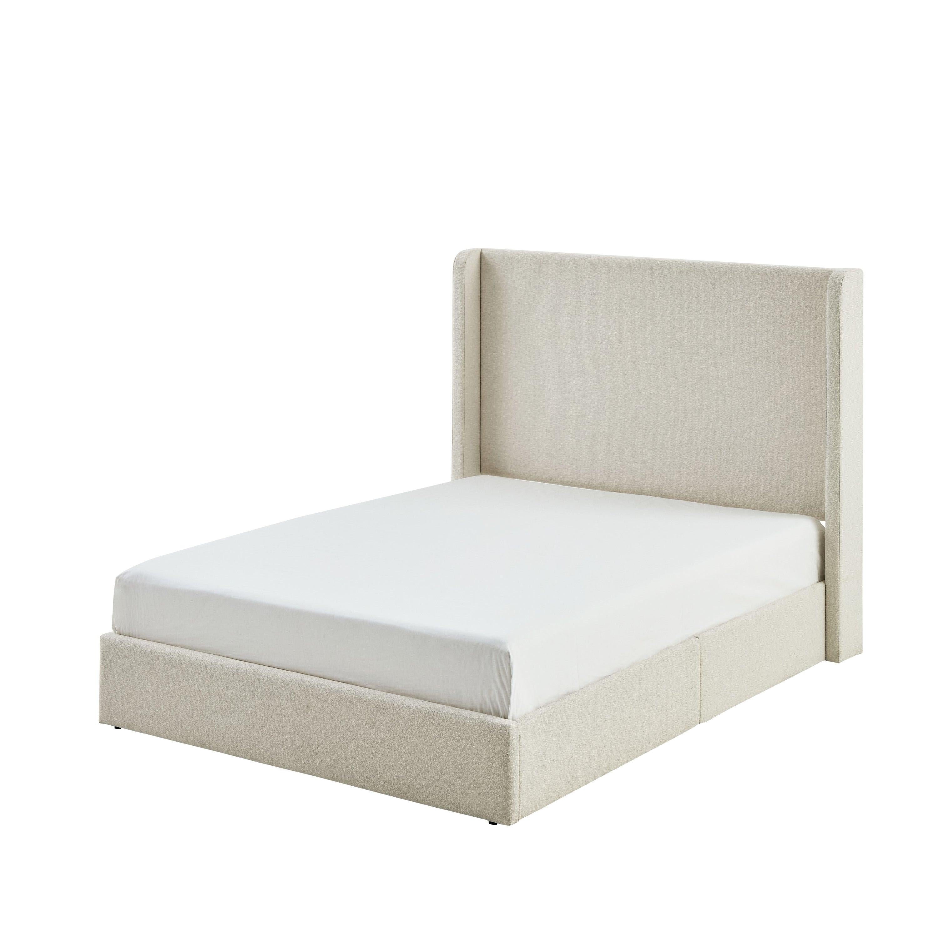 Carmen Wingback Bed Frame in Ivory Boucle - King Size.