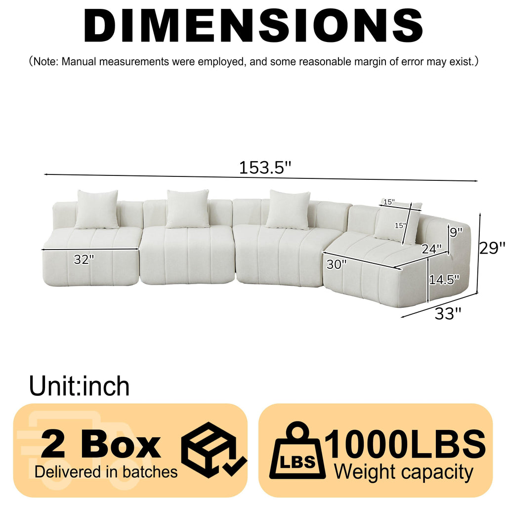 Curved Sectional Sofa with 4 Pillows for Stylish Seating.