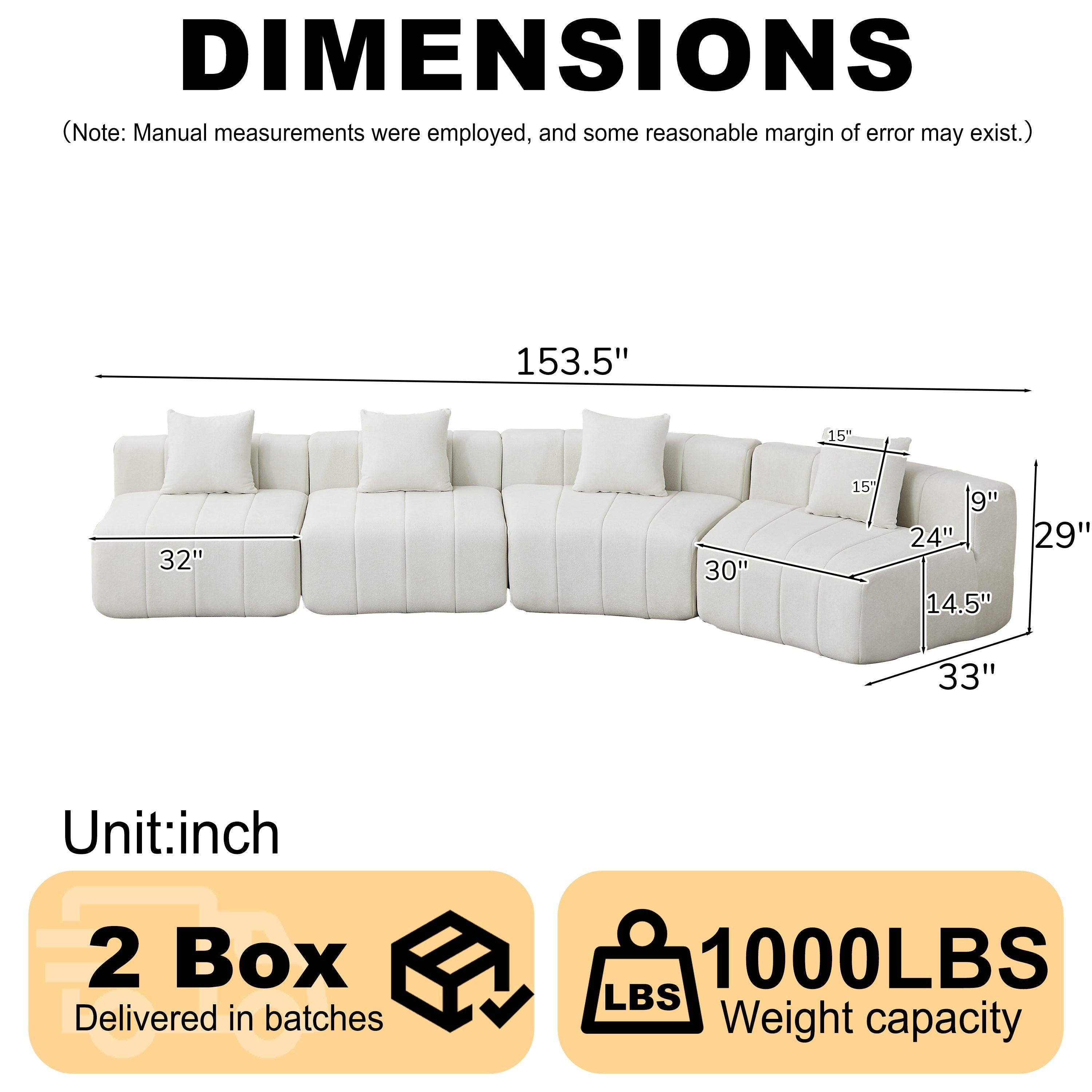 Curved Sectional Sofa with 4 Pillows for Stylish Seating.