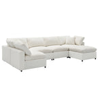 Top side view of 130' Modular Sofa Bed - Convertible 6 Seat Sectional with chaise and corner seat in white chenille.