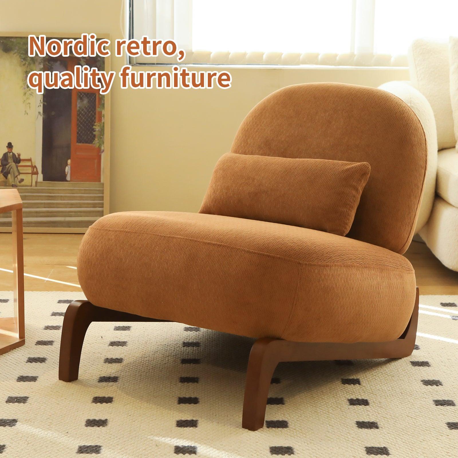 Nordic retro-style accent chair with solid wood legs, perfect for stylish and cozy home interiors.