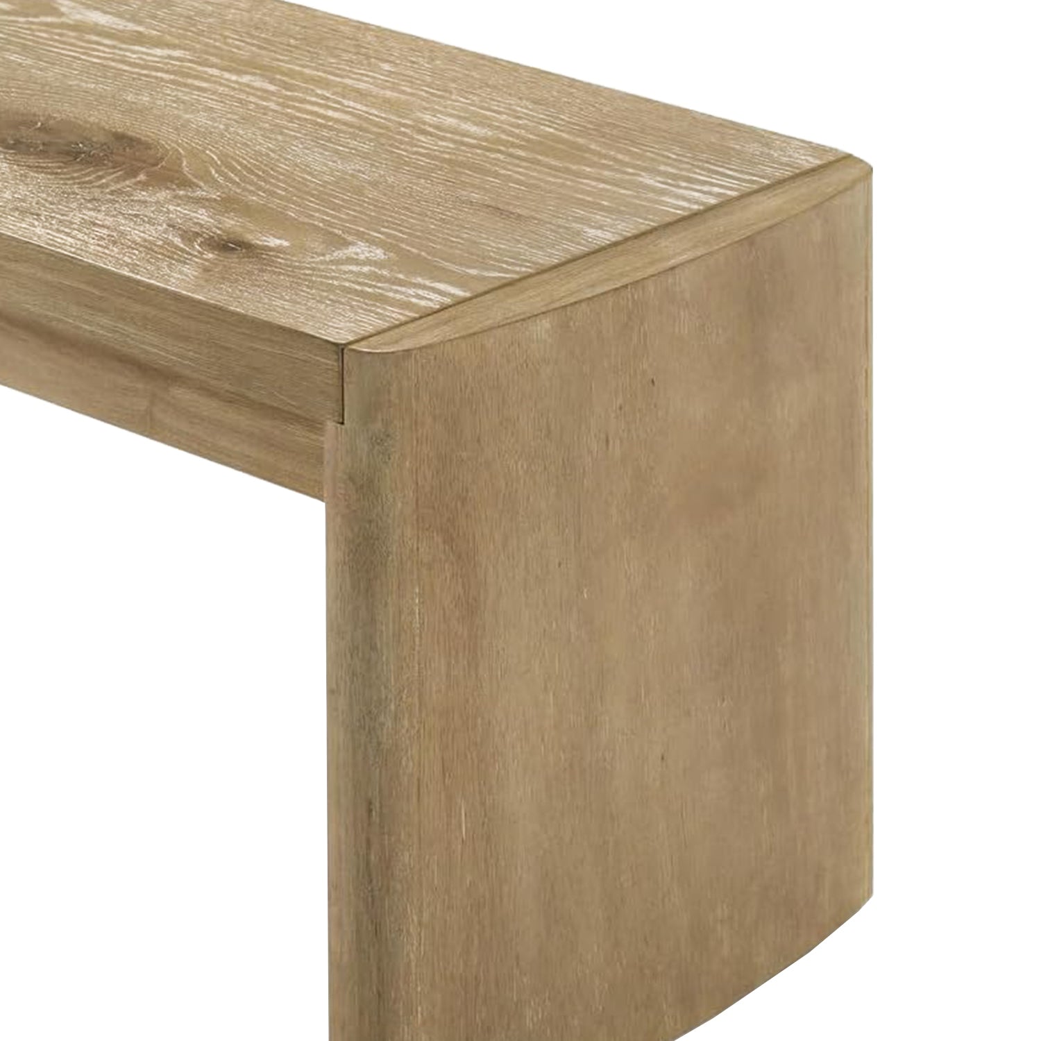Close-up of Oak Dining Bench - Wooden Finish Seating leg, displaying the smooth oak finish and sturdy construction details.