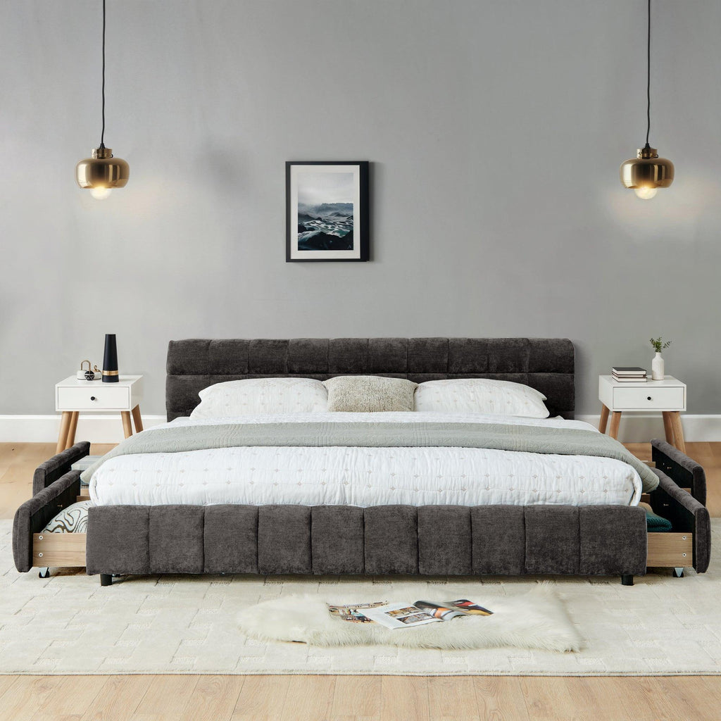 California King Upholstered Bed with Storage - Dark Gray.