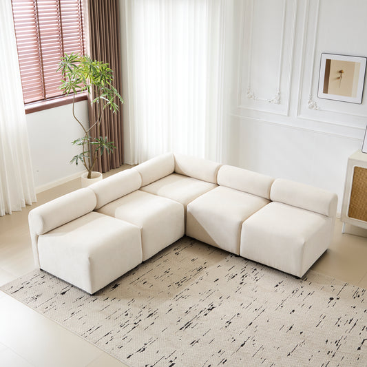 Evelyn 83 in.5-Piece V Shaped Modular Free Combination Sectional Chenille Sofa Couch for Living Rooms