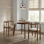 Beige Upholstered Dining Chair with Walnut Rubberwood Legs, Set of 2