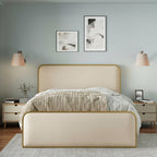 Queen Metal Bed Frame with Upholstered Headboard and Storage.