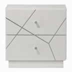 Modern White Nightstand with 2 Drawers and Embossed Design.